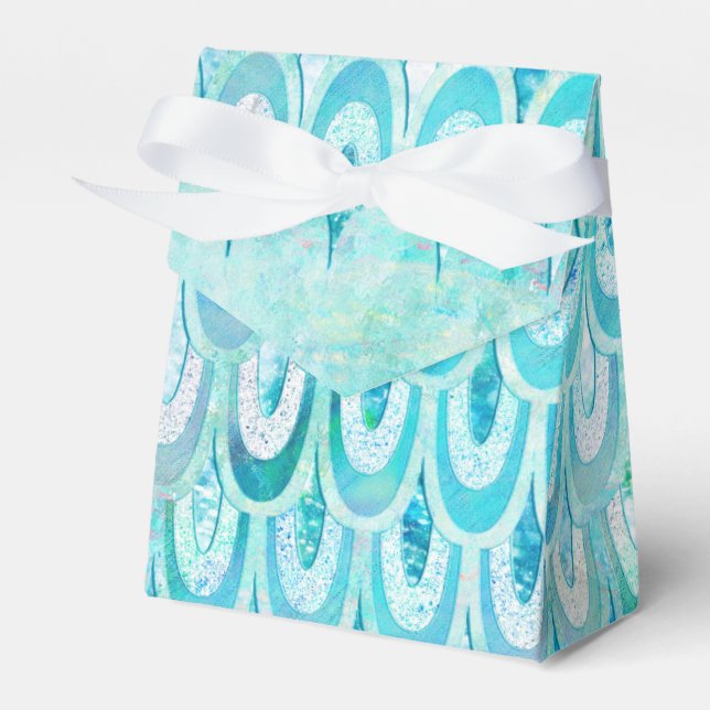 Blue Teal Shiny Mermaid Scales Fish Scales Favor Box (Front Side)