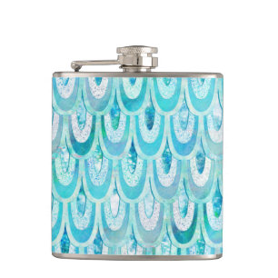 Blue Teal Shiny Mermaid Scales Fish Scales Hip Flask