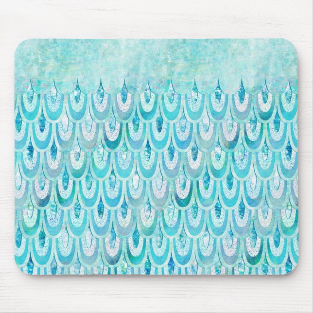Blue Teal Shiny Mermaid Scales Fish Scales Mouse Pad (Front)