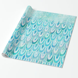 Blue Teal Shiny Mermaid Scales Fish Scales Wrapping Paper
