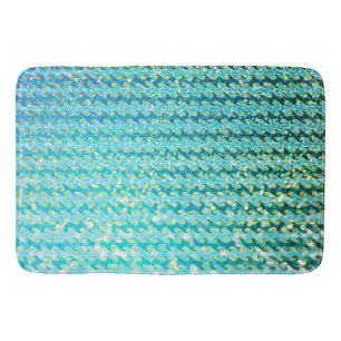 Blue Teal Sparkle Ocean Mermaid Waves Pattern Bath Mat