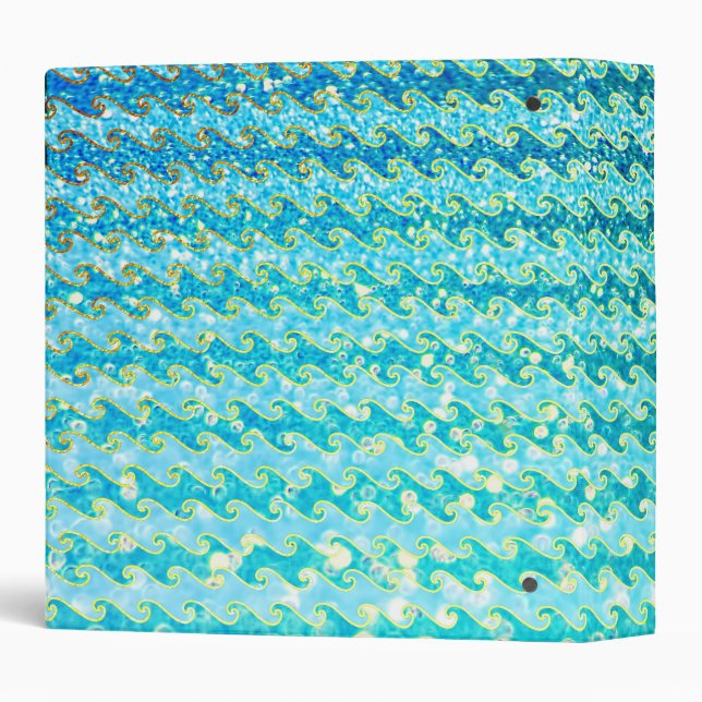 Blue Teal Sparkle Ocean Mermaid Waves Pattern Binder (Back/Spine)