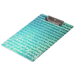Blue Teal Sparkle Ocean Mermaid Waves Pattern Clipboard