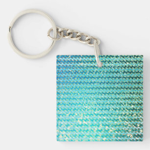 Blue Teal Sparkle Ocean Mermaid Waves Pattern Keychain