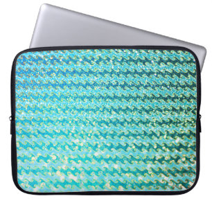 Blue Teal Sparkle Ocean Mermaid Waves Pattern Laptop Sleeve