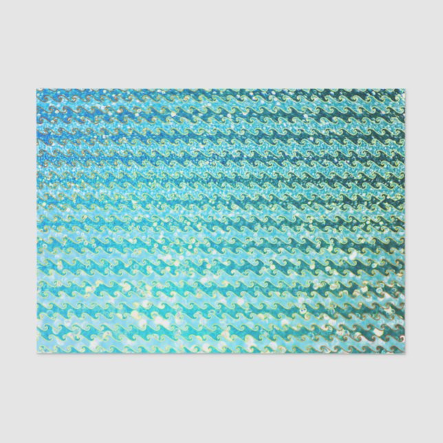 Blue Teal Sparkle Ocean Mermaid Waves Pattern Tissue Paper (Front)
