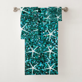 Blue Teal Sparkle Ombre Glittery Starfish Patterns