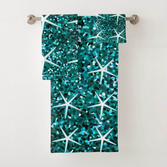 Blue Teal Sparkle Ombre Glittery Starfish Patterns (En situation)