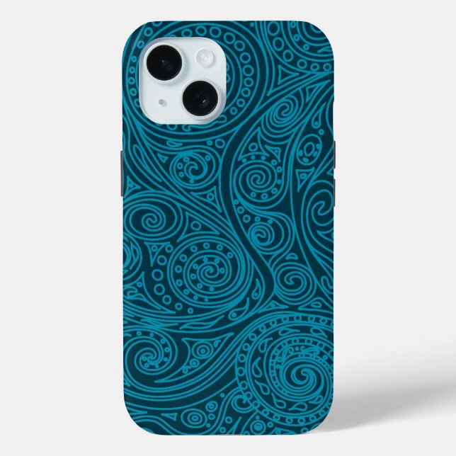 Blue Teal Spiral Pattern Case-Mate iPhone Case (Back)