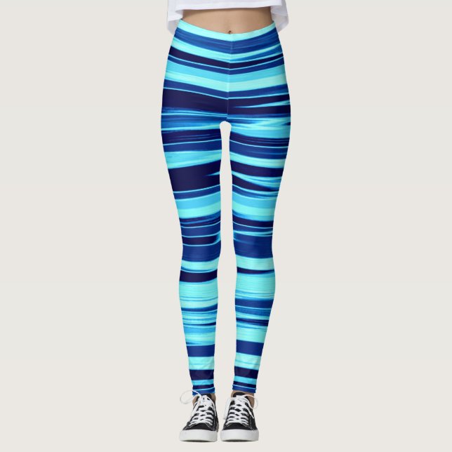 Blue & Teal Striped Leggings (Front)