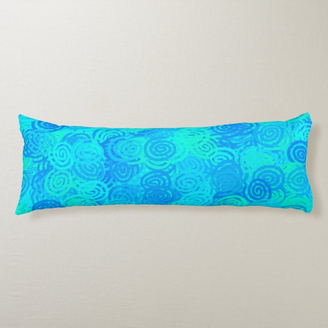 Blue Teal Swirls Pattern Body Pillow (Front)