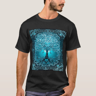Blue Teal Tree of Life Ancient Rustic Inner Light  T-Shirt