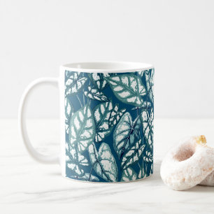 Blue Teal Tropical Leaves Coffee Mug