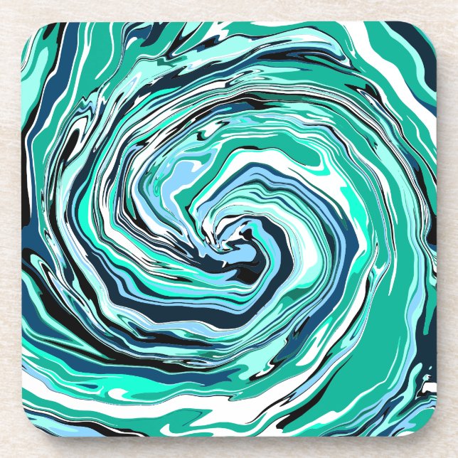 Blue, Teal, Turquoise and White Swirls Marble Art  Coaster (Front)