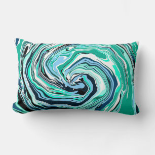 Blue, Teal, Turquoise and White Swirls Marble Art  Lumbar Pillow