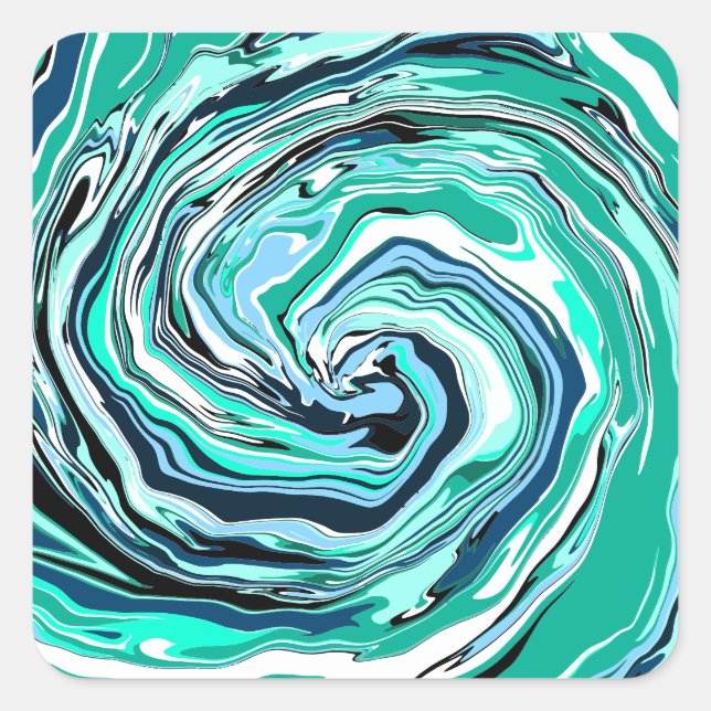 Blue, Teal, Turquoise and White Swirls Marble Art  Square Sticker (Front)