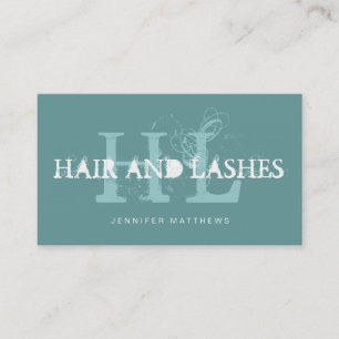 Blue Teal Vintage Elegant Monograms Hair Lashes Business Card