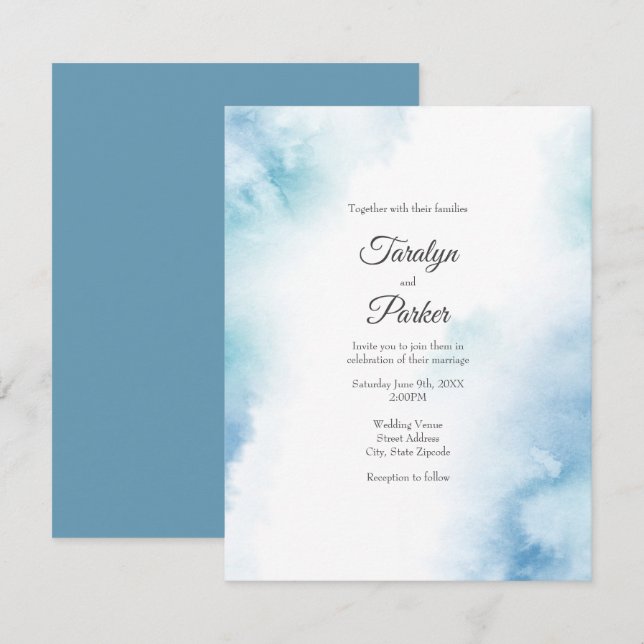 Blue Teal Watercolor Abstract Frame Invitation (Front/Back)