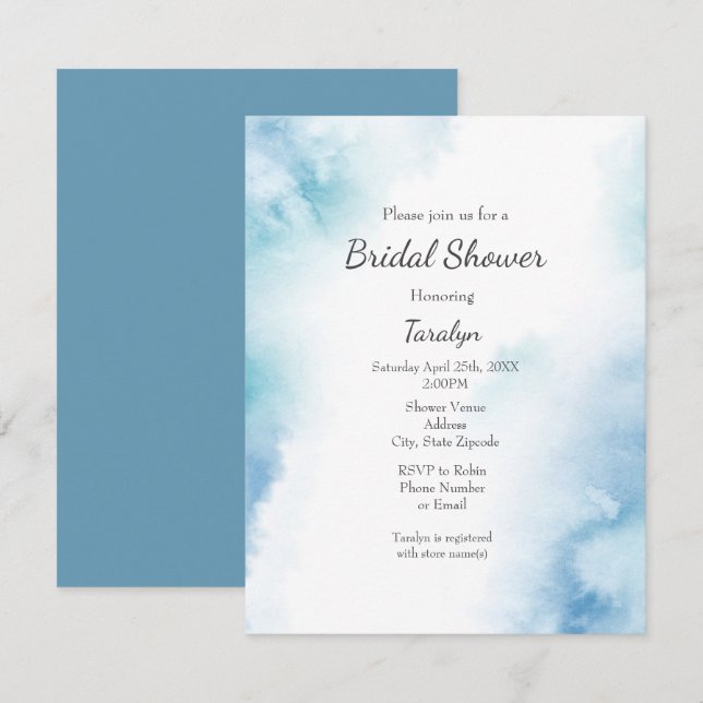 Blue Teal Watercolor Abstract Frame Invitation (Front/Back)