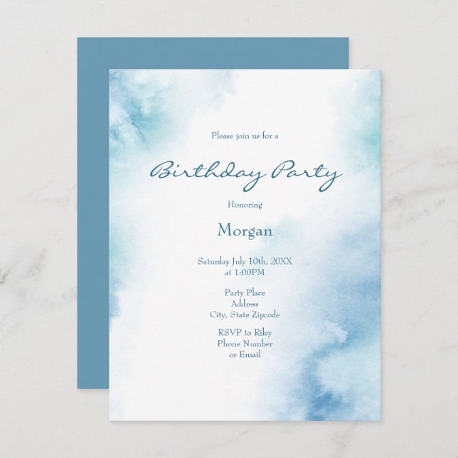 Blue Teal Watercolor Abstract Frame Invitation (Front/Back)