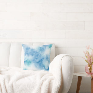 Blue teal Watercolor Abstract Throw Pillow