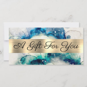 Blue Teal Watercolor Gold Foil Gift Certificate