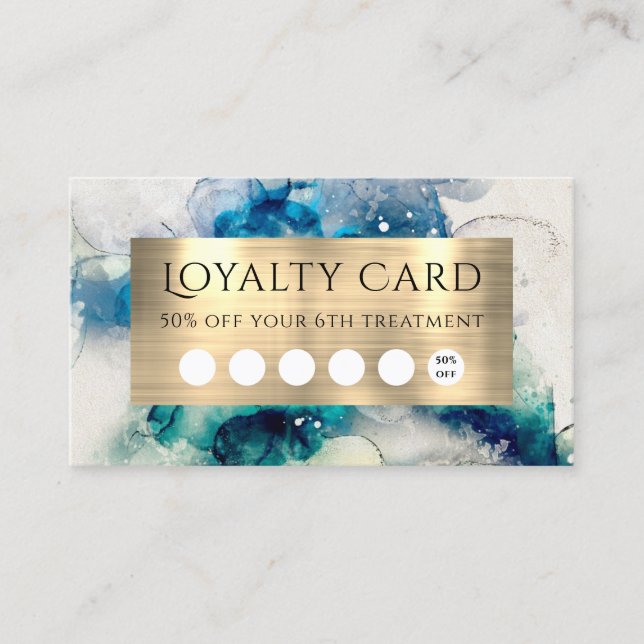 Blue Teal Watercolor Loyalty Card (Front)