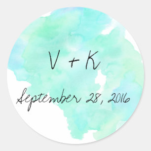 blue teal watercolor modern vintage wedding seal