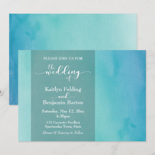 Blue & Teal Watercolor Ombre Horizontal Wedding Invitation