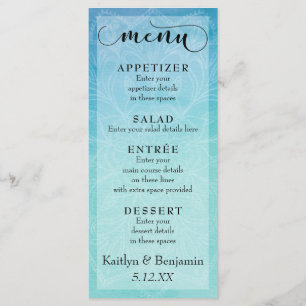 Blue & Teal Watercolor with Mandala Wedding Menu