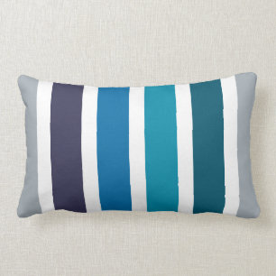 Blue Teal White Stripes Lumbar Pillow