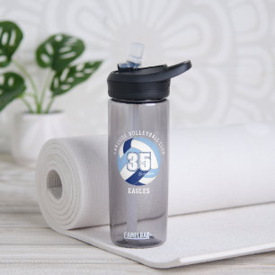 blue team colours volleyball with athlete name water bottle