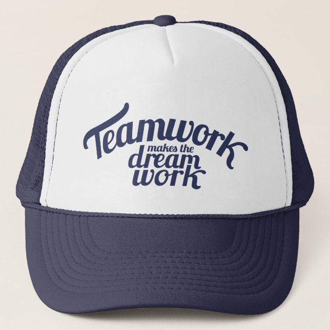 Blue teamwork makes the dream work slogan hat (Front)