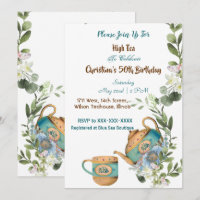 Blue Teapot Floral Afternoon High Tea 50 Birthday