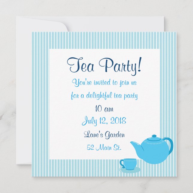 Blue Teapot Tea Party Invitations (Front)