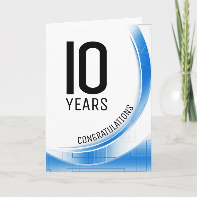 Blue tech wave milestone year employee anniversary card (Front)