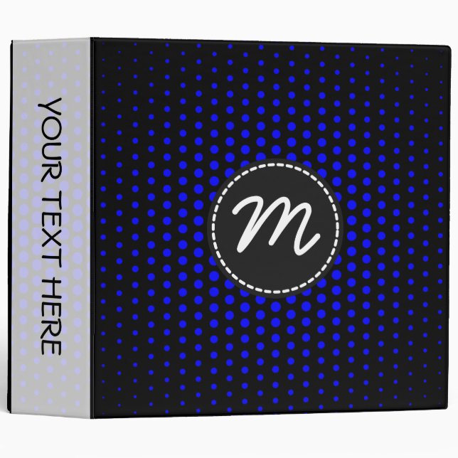 Blue Techno Dots Modern Monogram Binder (Front/Spine)