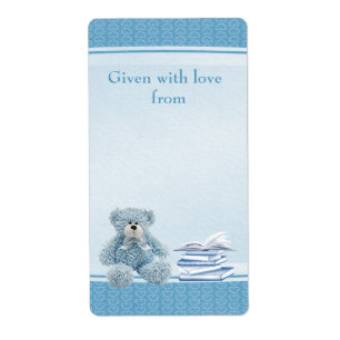 Blue Teddy Apportez un livre Baby shower plaques d