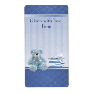 Blue Teddy Apportez un livre Baby shower plaques d