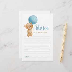 Blue Teddy Bear Advice for Mom To Be card