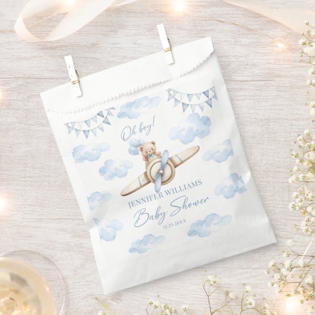 Blue Teddy Bear Airplane Baby Boy Shower Candy Favour Bag (Clipped)