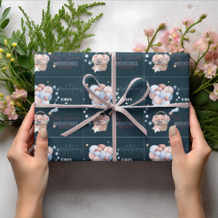 Blue Teddy Bear and Balloon Custom Baby Shower Wrapping Paper