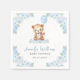 Blue teddy bear baby boy shower paper napkins