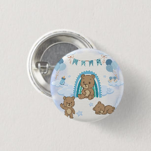 Blue Teddy Bear Baby Shower  1 Inch Round Button