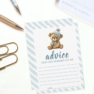 Blue teddy bear baby shower Advice for mommy cards