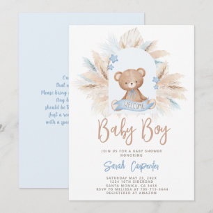 Blue Teddy Bear Baby Shower Boy Invitation