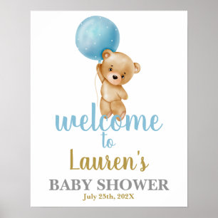 Blue Teddy Bear Baby Shower Boy Welcome sign