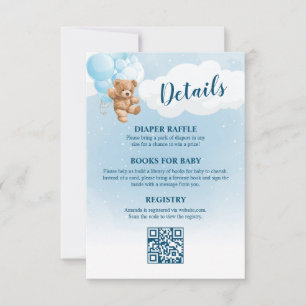 Blue Teddy Bear Baby Shower Details Invitation
