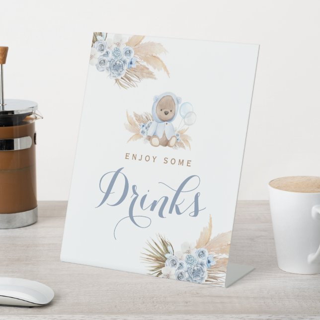 Blue Teddy Bear Baby Shower Drink Table Sign (In SItu)