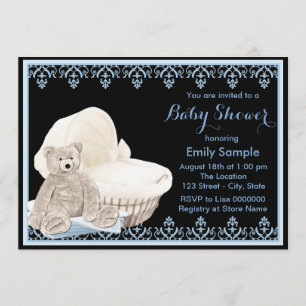Blue Teddy Bear Baby Shower Invitation